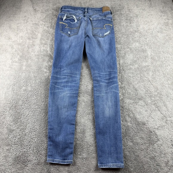 American Eagle Jeans‎ Womens 2 R Blue Super Stretch X Hi Rise Jegging Distressed - Picture 11 of 14